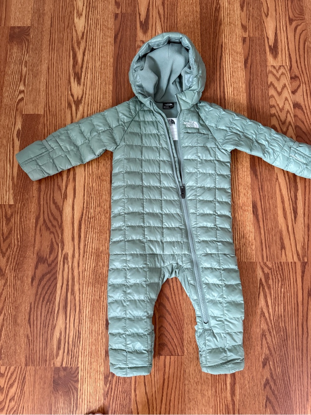 The North Face Light Sage Quilted Kids One-Piece Footie with Hood